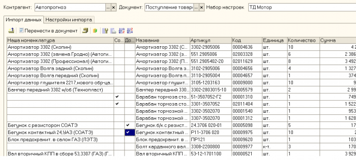 Импорт табличной части документа из Excel